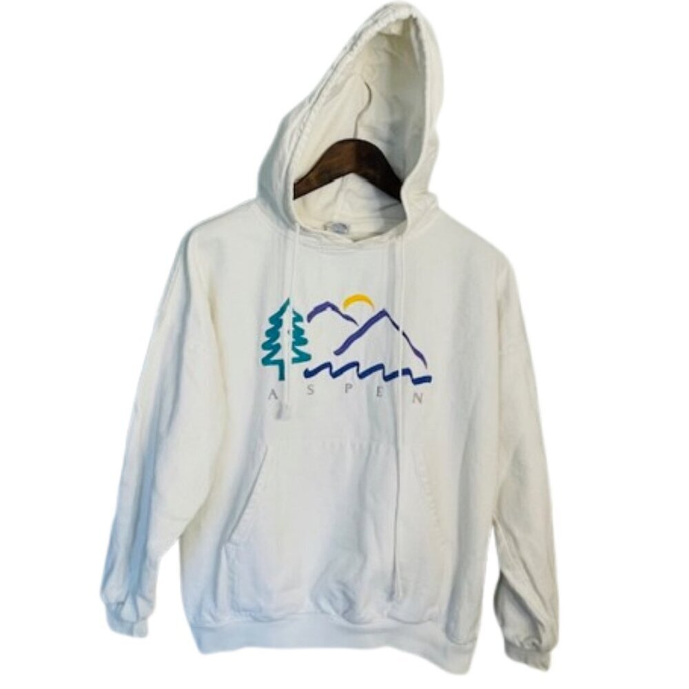Vintage Crazy Shirts 100% Cotton Hoodie Embroidered Aspen Mountains Small